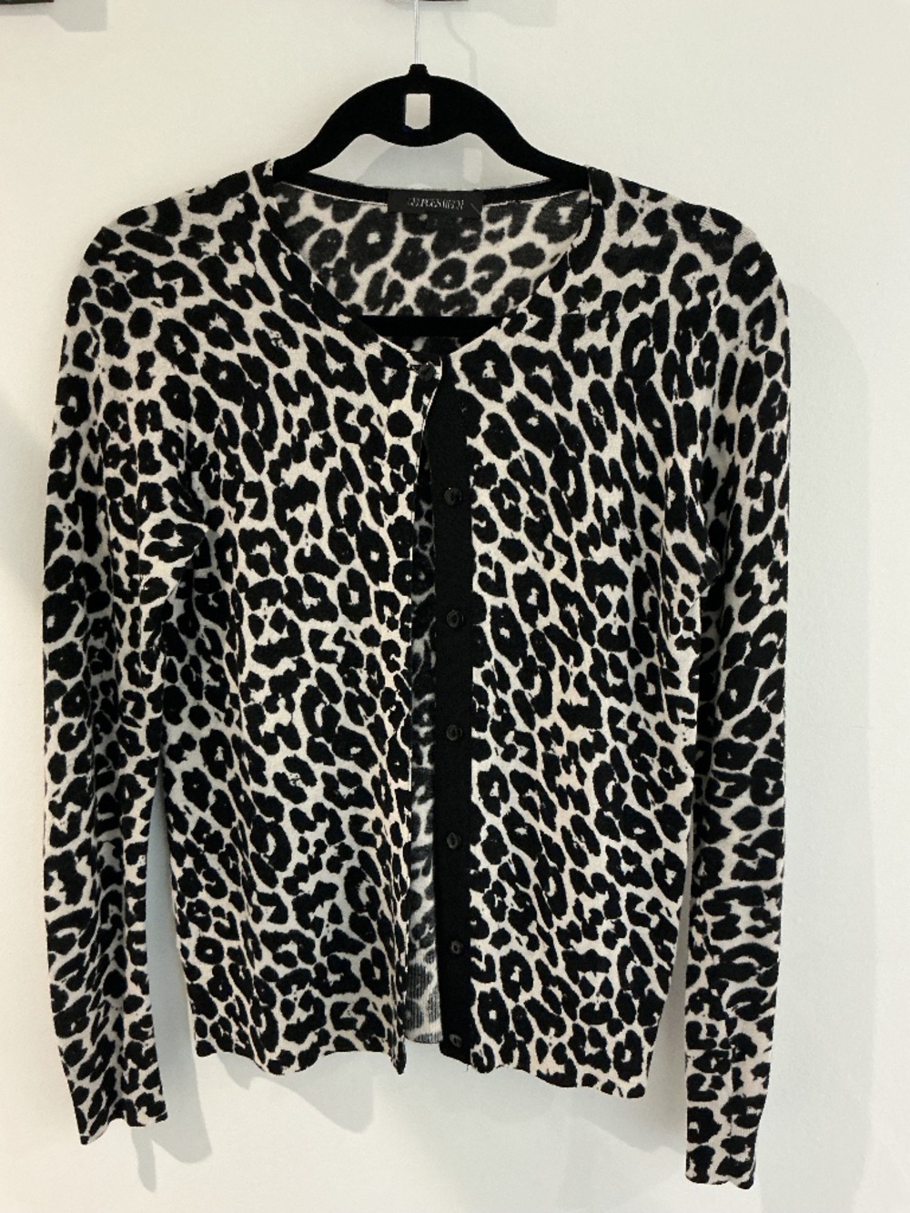 Georges Rech Paris Leopard Print Cardigan Sweater Ribbon Trim Sz 2 M